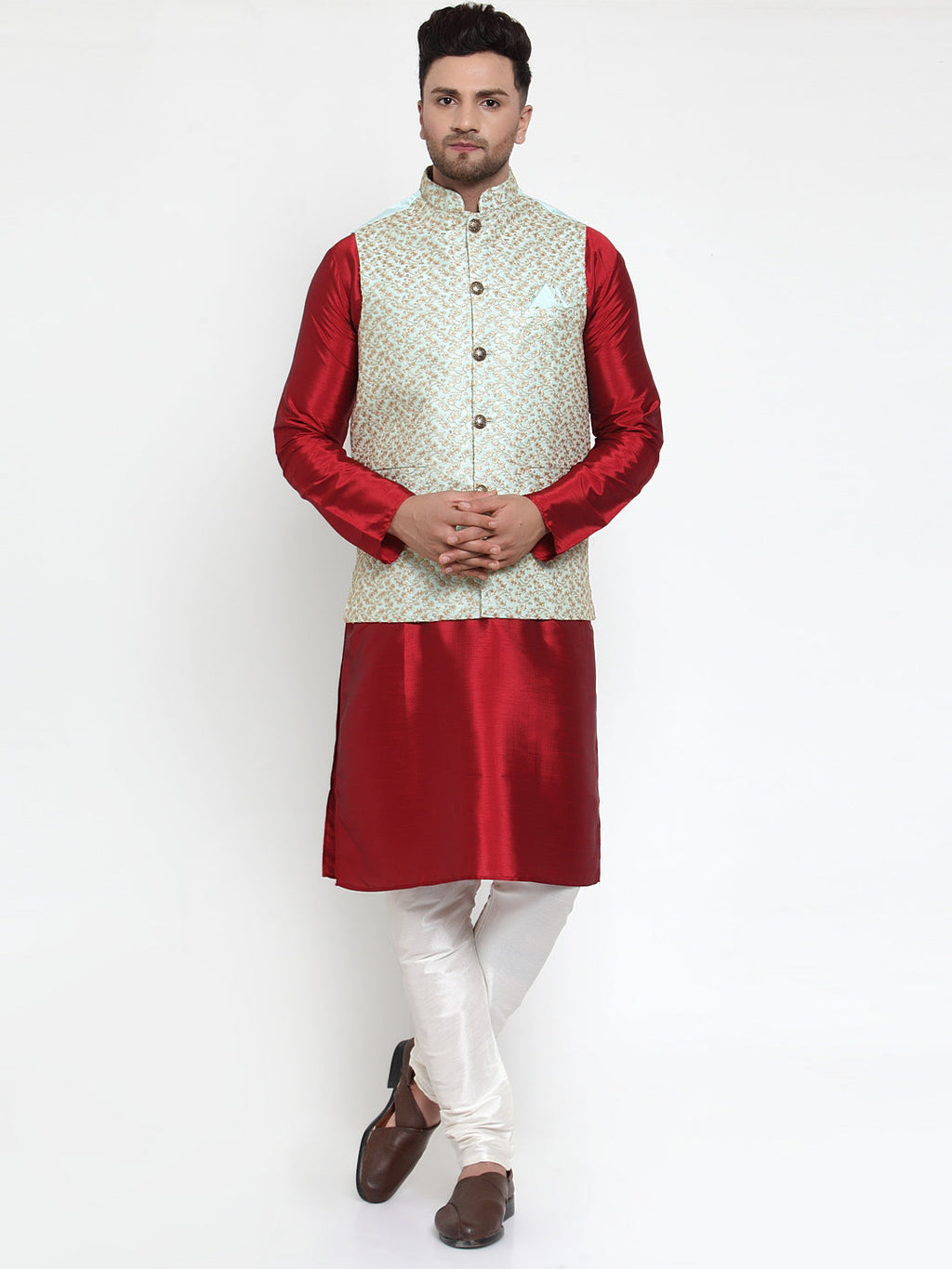 Jompers Men's Beautiful Blue Embroidered Nehru Jacket | Grocsy