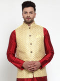 Jompers Men's Beautiful Yellow Embroidered Nehru Jacket | Grocsy