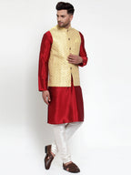 Jompers Men's Beautiful Yellow Embroidered Nehru Jacket | Grocsy
