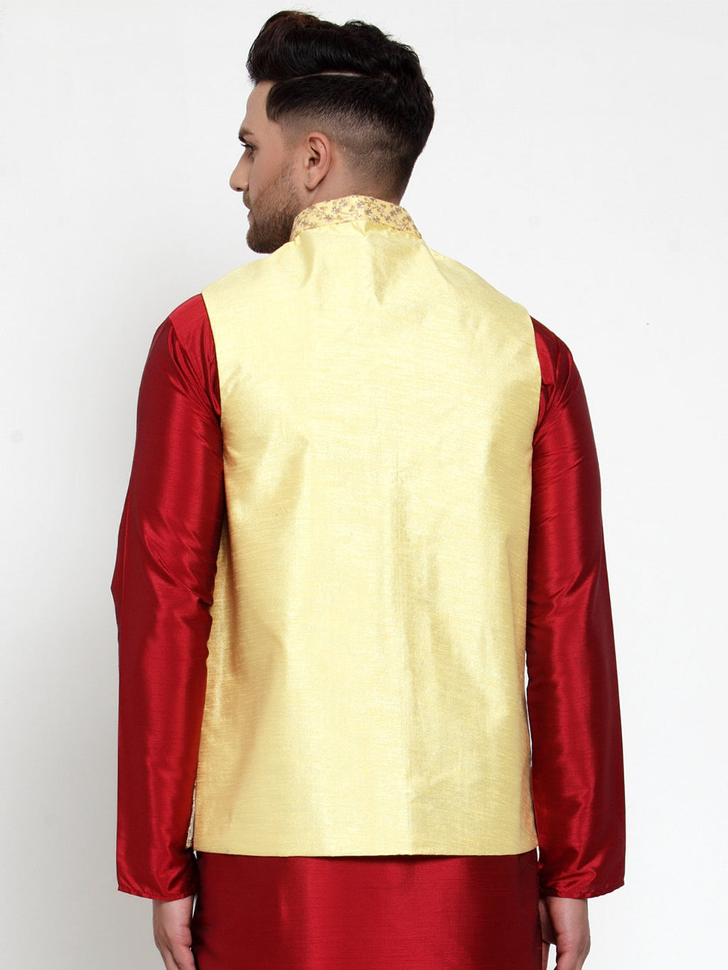 Jompers Men's Beautiful Yellow Embroidered Nehru Jacket | Grocsy