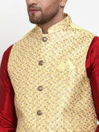 Jompers Men's Beautiful Yellow Embroidered Nehru Jacket | Grocsy
