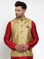 Jompers Men's Gold Woven Jacquard Nehru Jacket | Grocsy