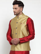Jompers Men's Gold Woven Jacquard Nehru Jacket | Grocsy