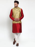 Jompers Men's Gold Woven Jacquard Nehru Jacket | Grocsy