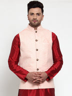 Jompers Men's Pink Embroidered Nehru Jacket | Grocsy