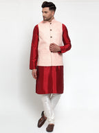 Jompers Men's Pink Embroidered Nehru Jacket | Grocsy