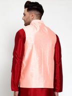 Jompers Men's Pink Embroidered Nehru Jacket | Grocsy