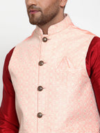 Jompers Men's Pink Embroidered Nehru Jacket | Grocsy