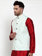 Jompers Men Blue Embroidered Nehru Jacket | Grocsy
