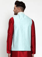 Jompers Men Blue Embroidered Nehru Jacket | Grocsy