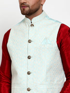 Jompers Men Blue Embroidered Nehru Jacket | Grocsy