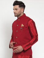 Jompers Men's Beautiful Maroon Woven Nehru Jacket | Grocsy