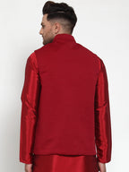 Jompers Men's Beautiful Maroon Woven Nehru Jacket | Grocsy