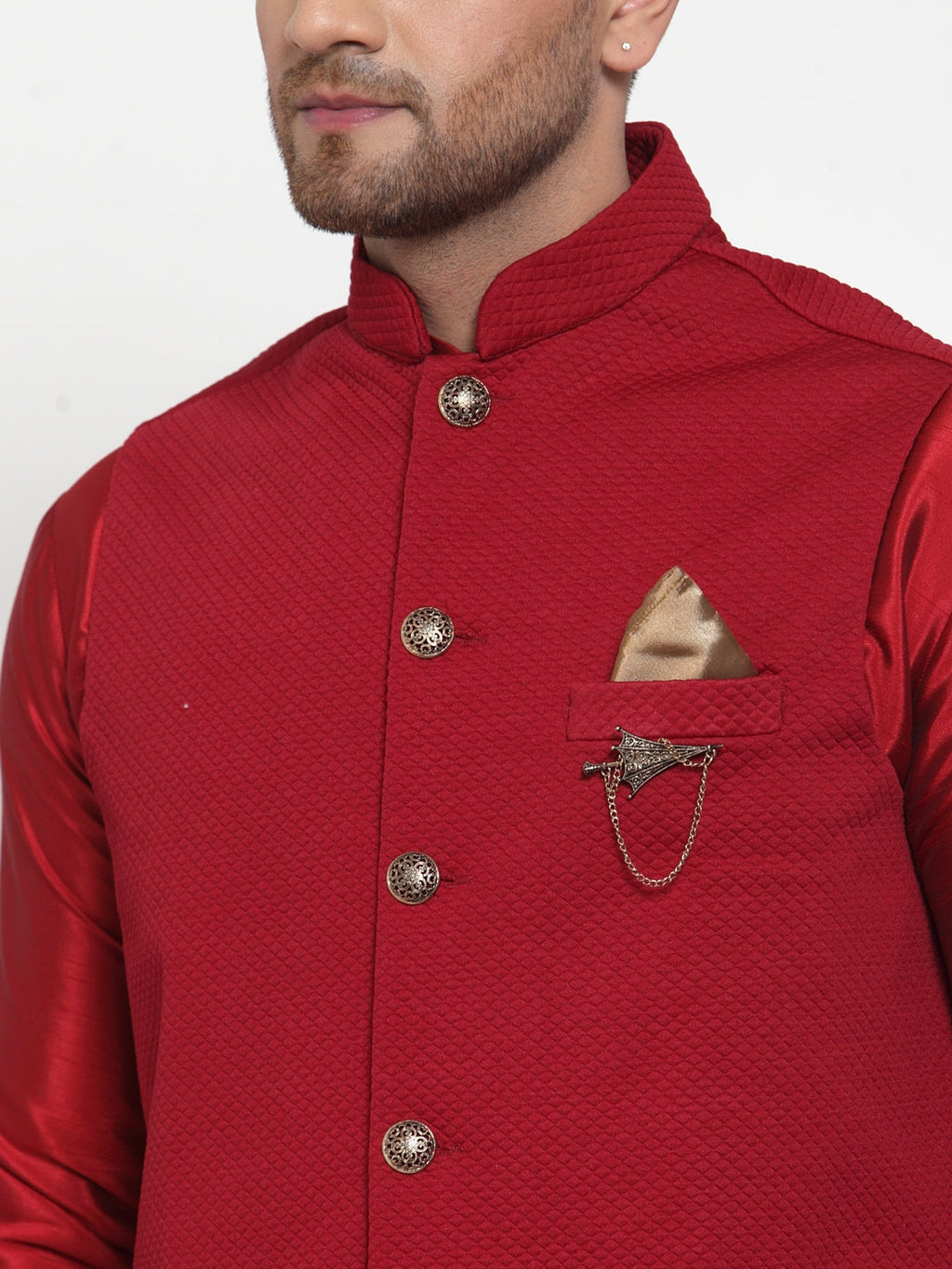 Jompers Men's Beautiful Maroon Woven Nehru Jacket | Grocsy