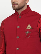 Jompers Men's Beautiful Maroon Woven Nehru Jacket | Grocsy