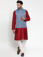 Jompers Men's Blue Woven Jacquard Nehru Jacket | Grocsy