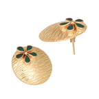 Nuyug 22K Gold-Plated Faux Emerald Stones Studded Circular Floral Shaped Motif Studs | Grocsy