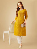 Jyoti Fashion Women's Yellow Cotton Blend Embroidered Kurta Pant Set | Grocsy
