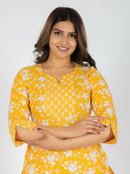 Aramya Yellow Soft Cotton Floral Straight Kurta for Women | Grocsy