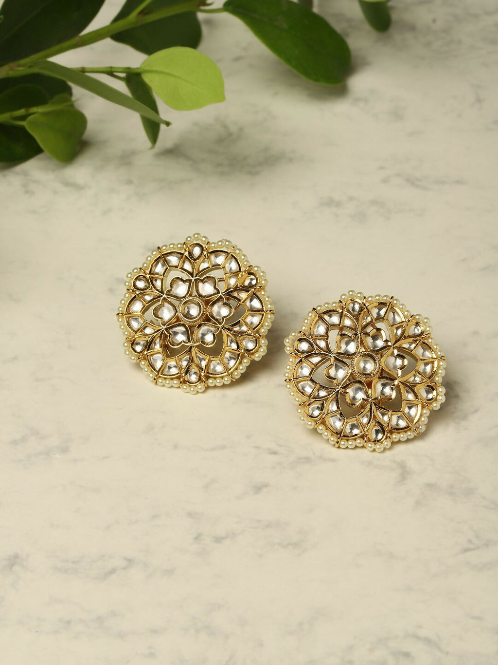 Oversized Round Kundan Studs- Ruby Raang | Grocsy
