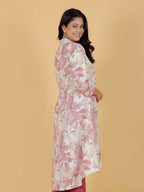 Aramya Pink Linen Cotton Foliage High Low Kurta for Women | Grocsy