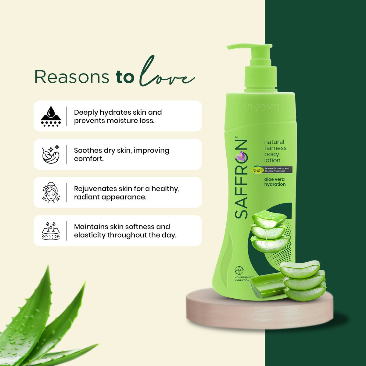 VI-JOHN Saffron Natural Fairness Body Lotion Aloe Vera Hydration For All Skin Types | Grocsy