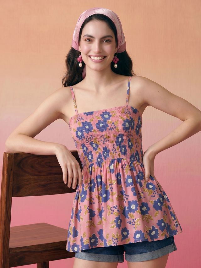 Janasya Pink Peplum Cotton Top | Grocsy