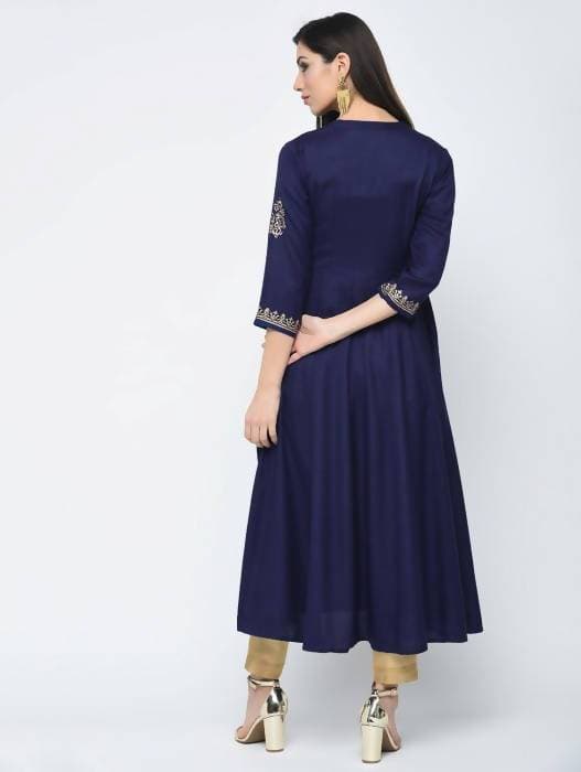Aniyah Rayon Block Printed Anarkali Blue Kurta (AN-116K) | Grocsy