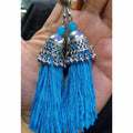 MS Fashion India Latest Fashion Blue Hanging Threads In Jhumka Earrings | Grocsy