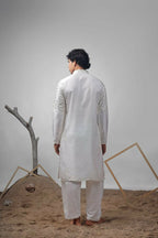 White Greek Satin Heavy Embroidery Work Kurta Set - Mahotsav | Grocsy