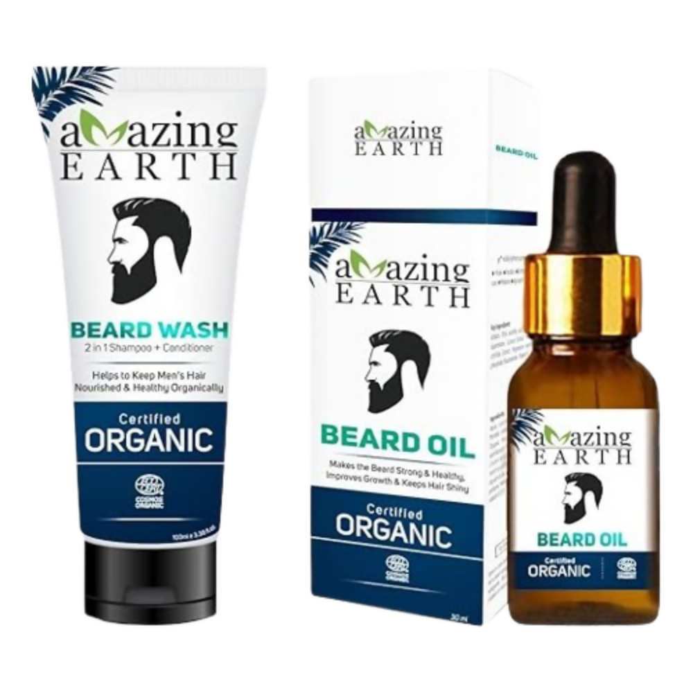 Amazing Earth Certified Organic Beard Oil and Beard Wash | Grocsy