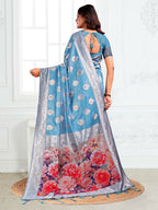Shree Shyam Fashion Linen Cotton Sky Blue Saree | Grocsy