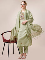 Embroidered Kurta With Pant And Dupatta Set, Multicolor - Hiral Fashion | Grocsy