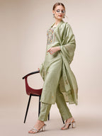 Embroidered Kurta With Pant And Dupatta Set, Multicolor - Hiral Fashion | Grocsy