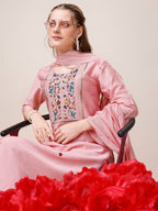 Embroidered Kurta With Pant And Dupatta Set, Multicolor - Hiral Fashion | Grocsy