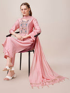 Embroidered Kurta With Pant And Dupatta Set, Multicolor - Hiral Fashion | Grocsy
