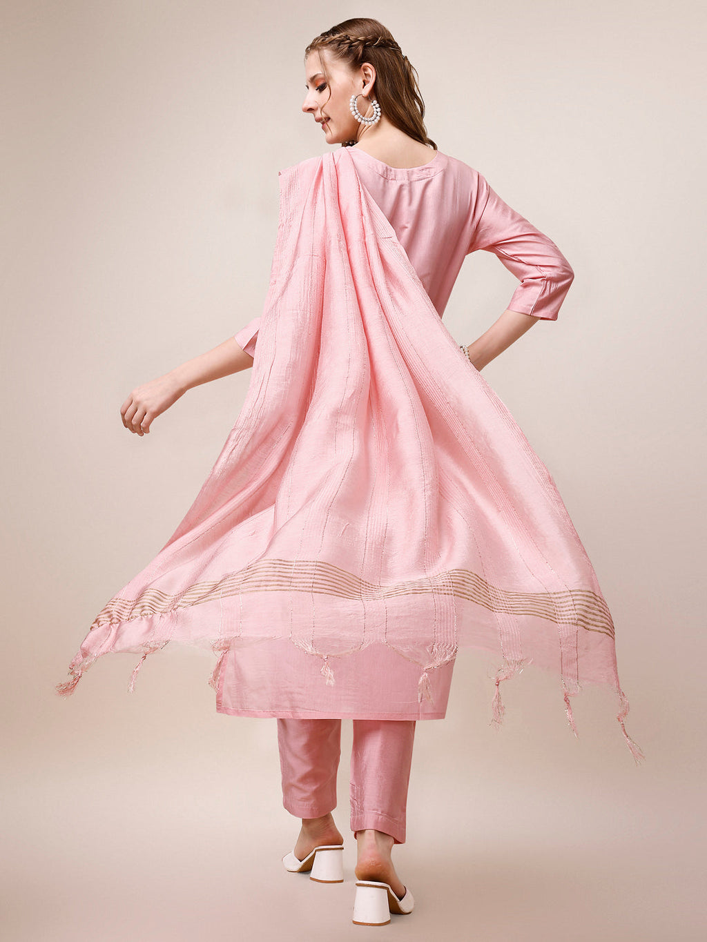 Embroidered Kurta With Pant And Dupatta Set, Multicolor - Hiral Fashion | Grocsy