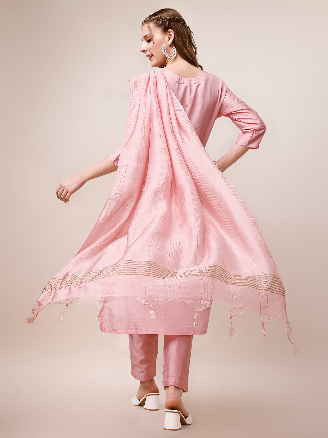 Embroidered Kurta With Pant And Dupatta Set, Multicolor - Hiral Fashion | Grocsy