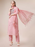 Embroidered Kurta With Pant And Dupatta Set, Multicolor - Hiral Fashion | Grocsy