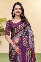 Prime Volt Mal Cotton Purple Ethnic Printed Saree with Designer Blouse Piece | Grocsy
