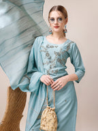 Hand Embroidered Kurta With Pant And Dupatta Set, Multicolor - Hiral Fashion | Grocsy