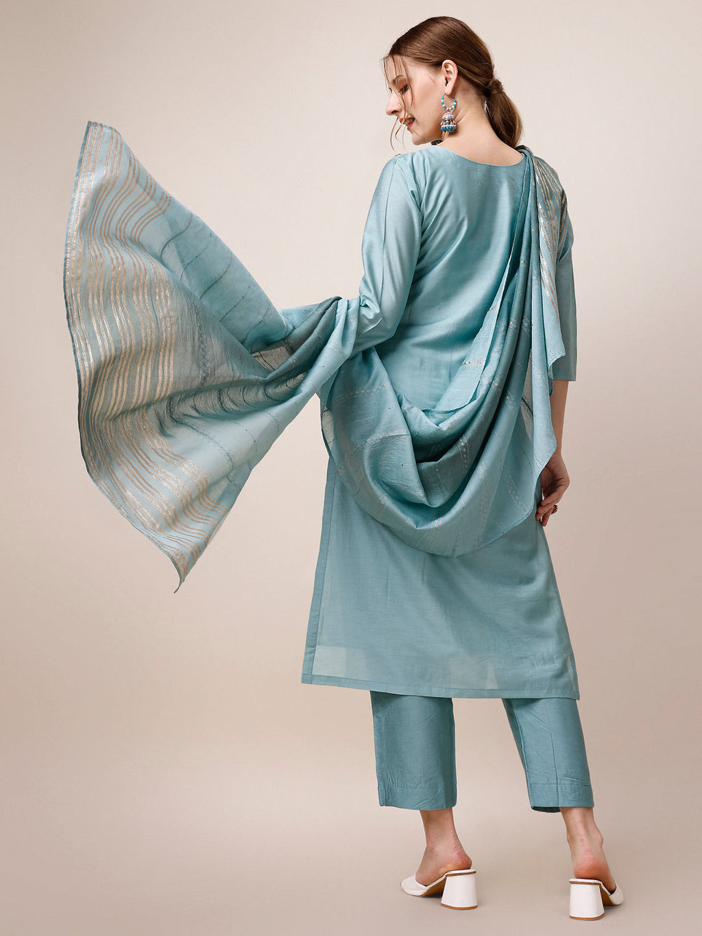Hand Embroidered Kurta With Pant And Dupatta Set, Multicolor - Hiral Fashion | Grocsy