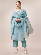 Hand Embroidered Kurta With Pant And Dupatta Set, Multicolor - Hiral Fashion | Grocsy