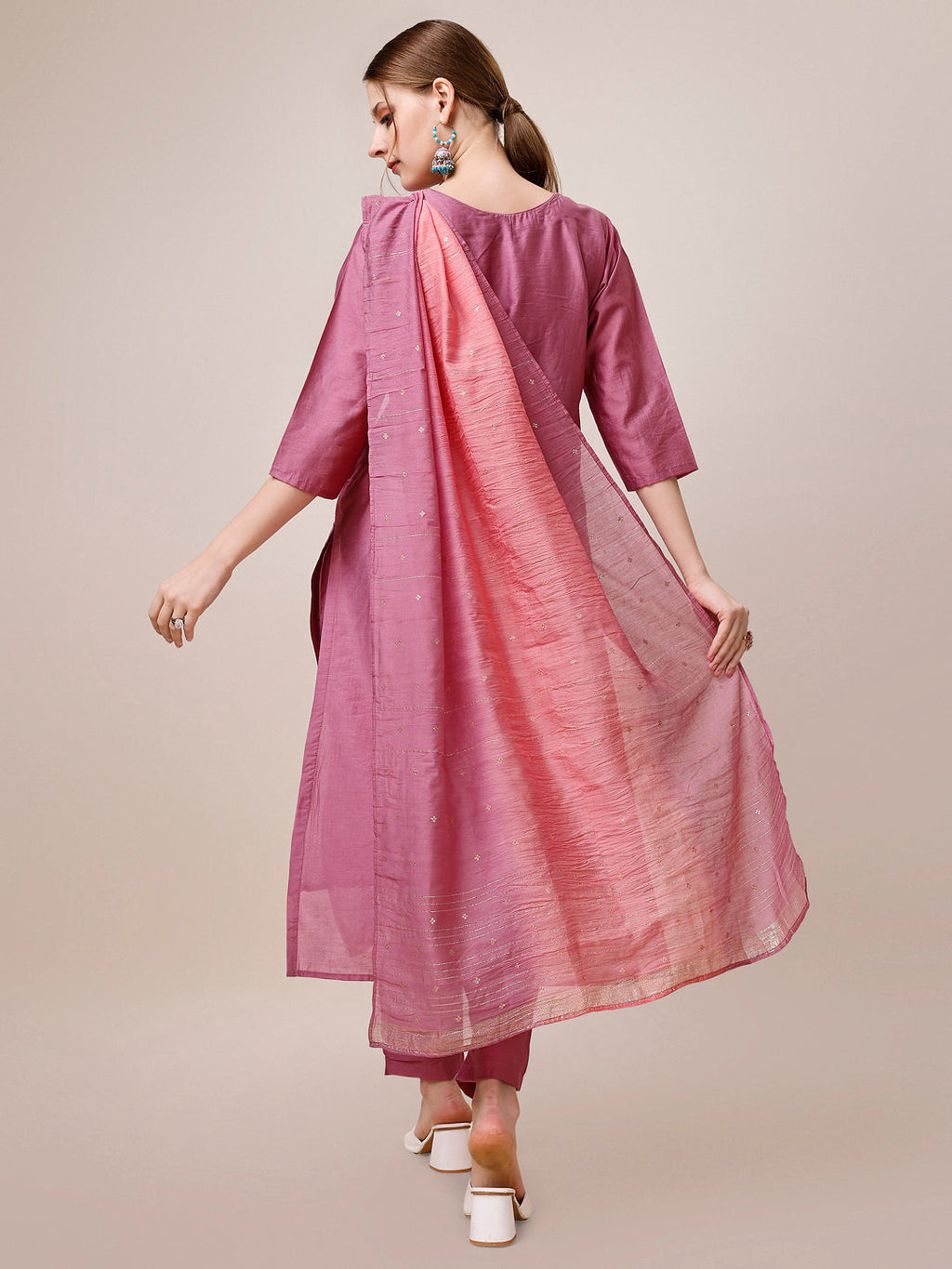 Hand Embroidered Kurta With Pant And Dupatta Set, Multicolor - Hiral Fashion | Grocsy
