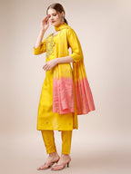 Hand Embroidered Kurta With Pant And Dupatta Set, Multicolor - Hiral Fashion | Grocsy