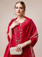 Hand Embroidered Kurta With Pant And Dupatta Set, Multicolor - Hiral Fashion | Grocsy