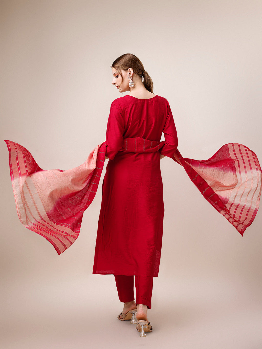 Hand Embroidered Kurta With Pant And Dupatta Set, Multicolor - Hiral Fashion | Grocsy