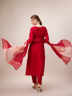 Hand Embroidered Kurta With Pant And Dupatta Set, Multicolor - Hiral Fashion | Grocsy