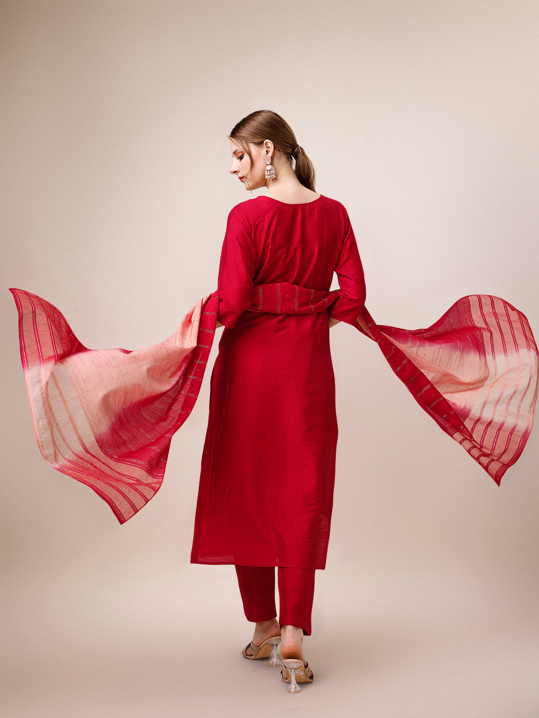 Hand Embroidered Kurta With Pant And Dupatta Set, Multicolor - Hiral Fashion | Grocsy