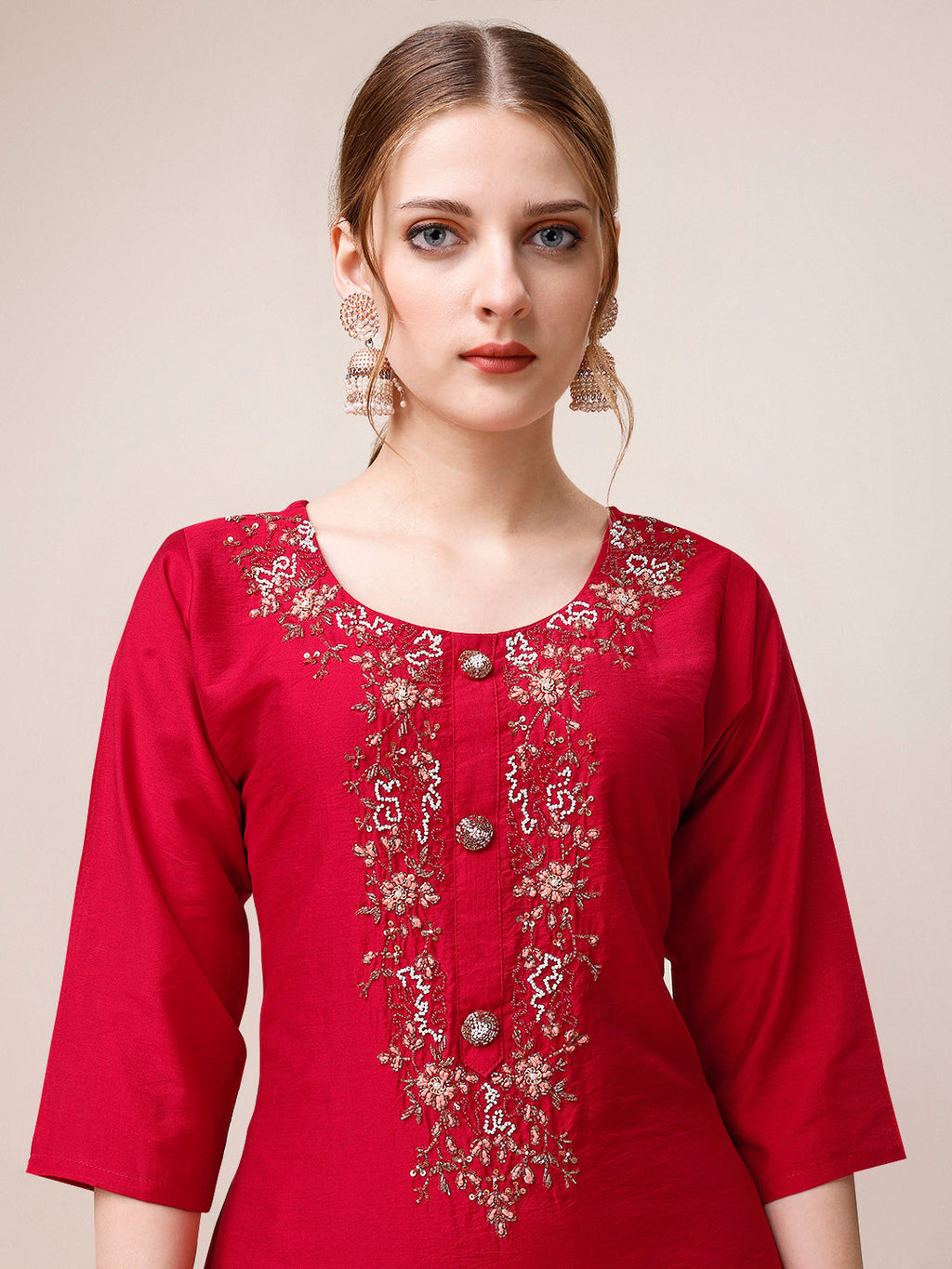 Hand Embroidered Kurta With Pant And Dupatta Set, Multicolor - Hiral Fashion | Grocsy